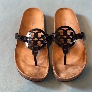 Tory Burch Black Patent Miller Cork Sandals Size 8